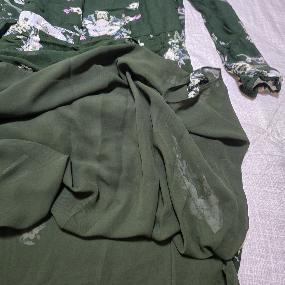 Massimo Dutti Forest Green Floral Long Sleeve Dress - Picture 9 of 15